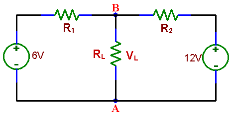 Fig.3: A network of three resistors with two voltage sources